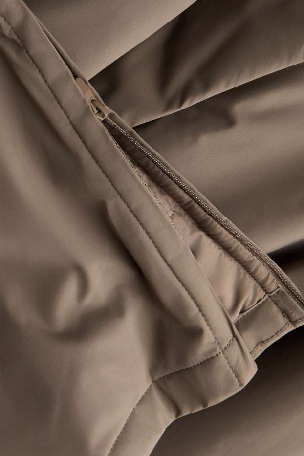Women - Technical trench coat with hood and belt - lined - taupe