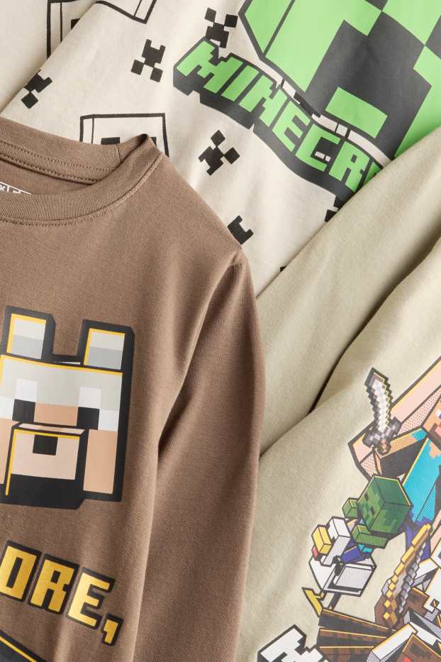 Bambini - Confezione da 3 - Minecraft - maglia a maniche lunghe - beige / marrone