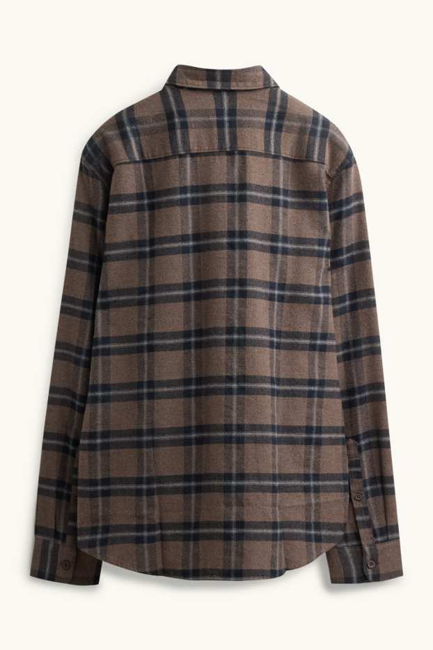 Pánské - Košile - regular fit - button-down - kostkovaná - hnědá/tmavomodrá