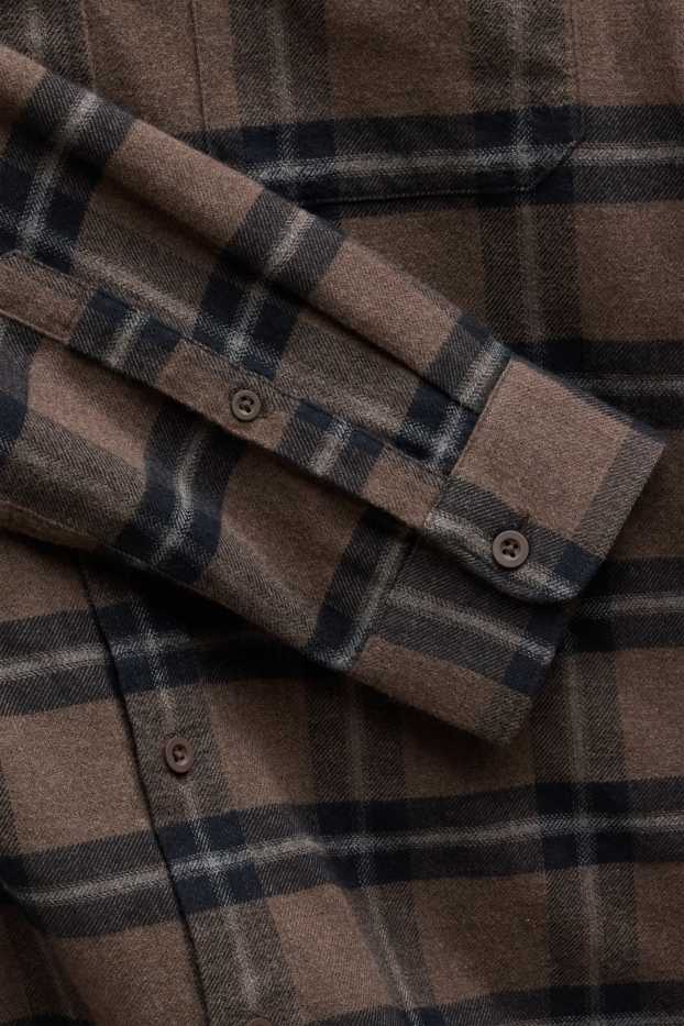 Pánské - Košile - regular fit - button-down - kostkovaná - hnědá/tmavomodrá