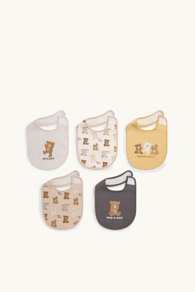 Baby Boys - Multipack of 5 - teddy bear - baby bib - beige / brown