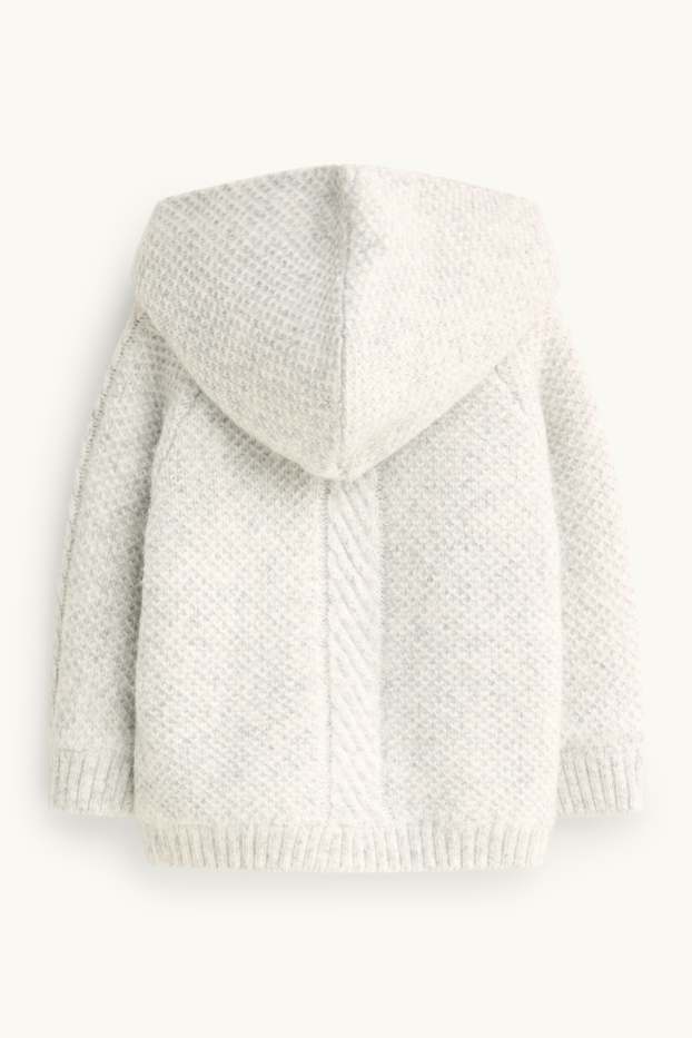 Baby Buben - Baby-Strickjacke mit Kapuze - gefüttert - hellgrau