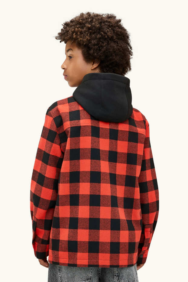 Enfants garçons - Chemise en flanelle à capuche - à carreaux - rouge / noir