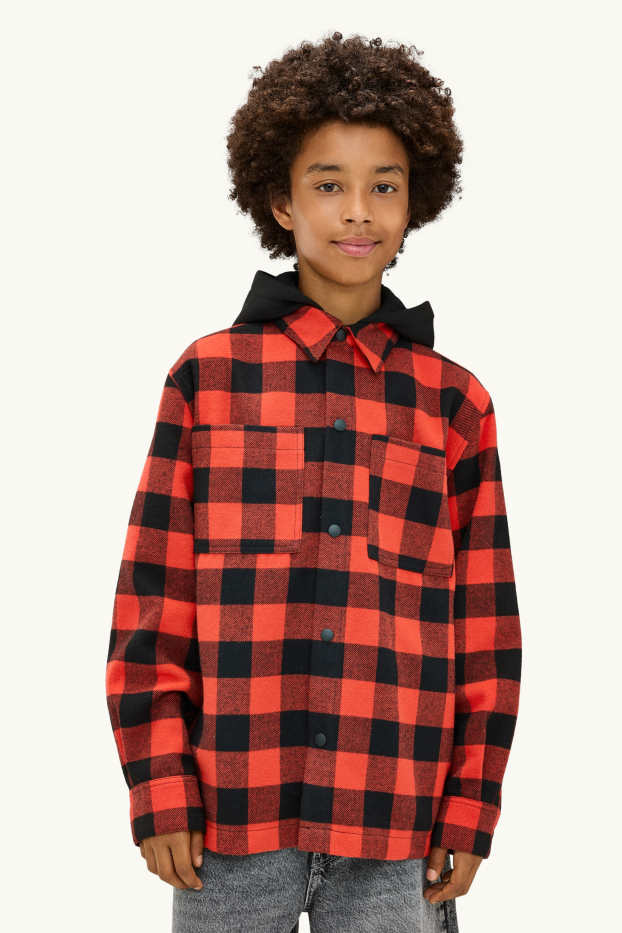Enfants garçons - Chemise en flanelle à capuche - à carreaux - rouge / noir