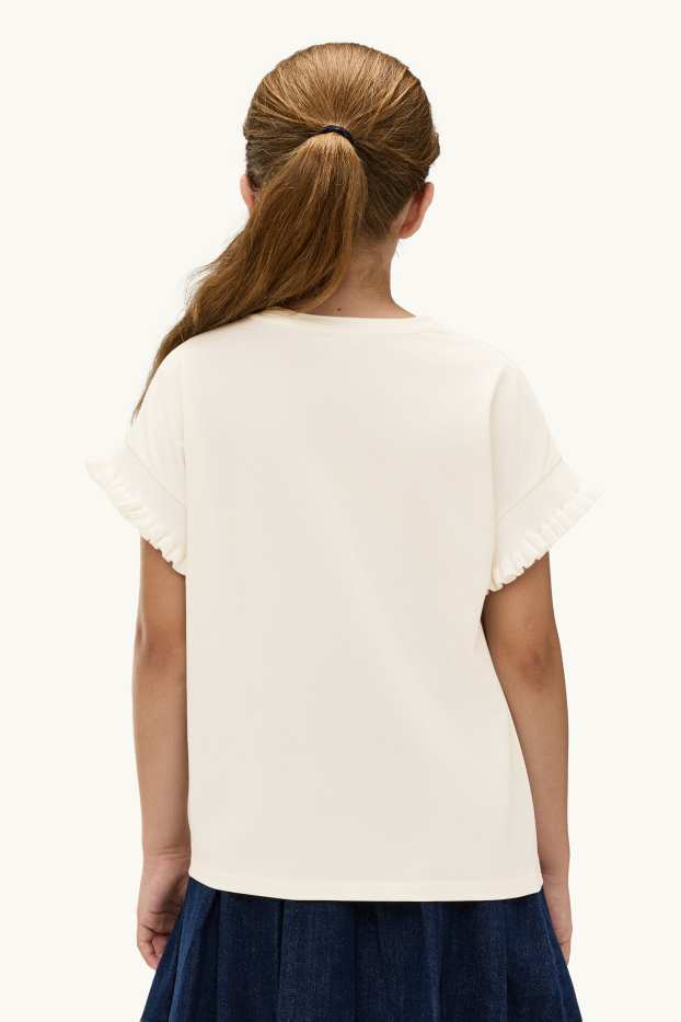 Kinderen: meisjes - T-shirt - glanseffect - crème wit