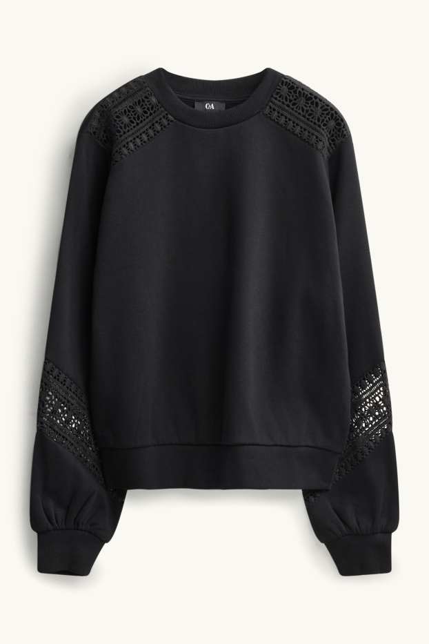 Women - Sweatshirt - broderie anglaise - black