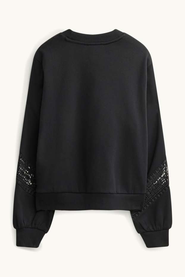 Women - Sweatshirt - broderie anglaise - black