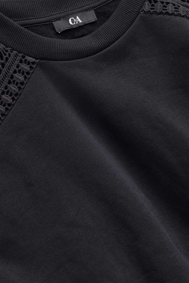 Women - Sweatshirt - broderie anglaise - black