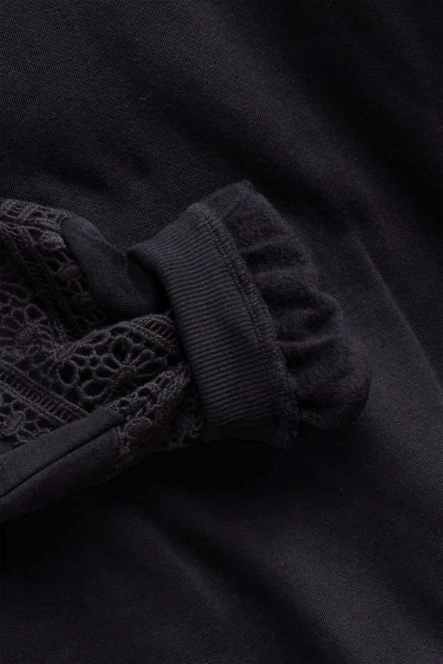 Women - Sweatshirt - broderie anglaise - black