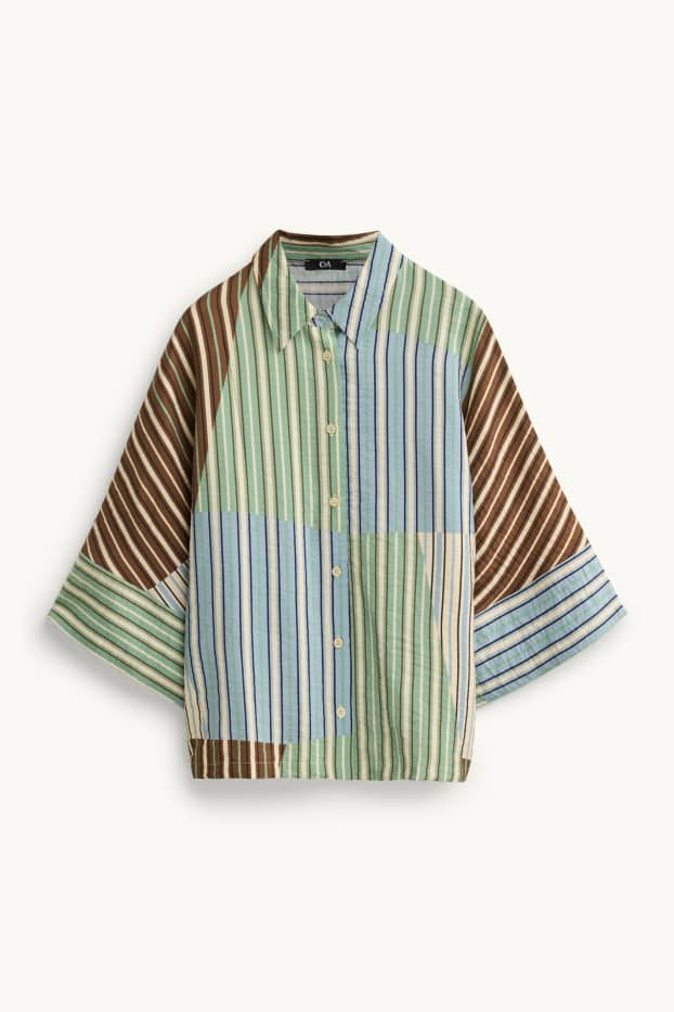 Damen - Hemdbluse - gestreift - grün / türkis