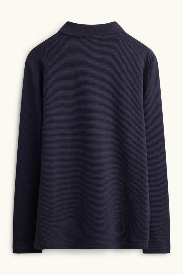 Men - Long sleeve polo shirt - regular fit - ribbed - dark blue