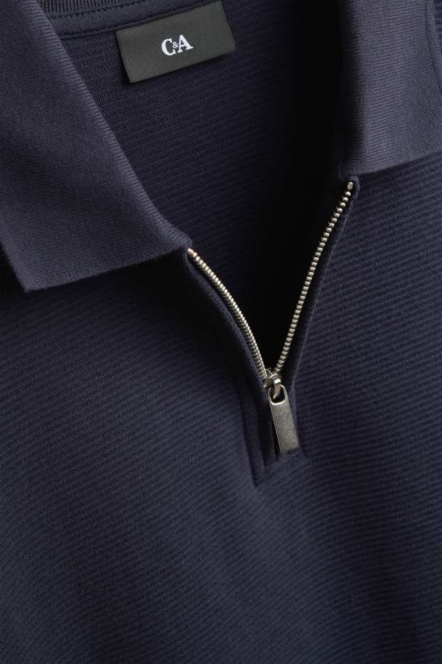 Men - Long sleeve polo shirt - regular fit - ribbed - dark blue