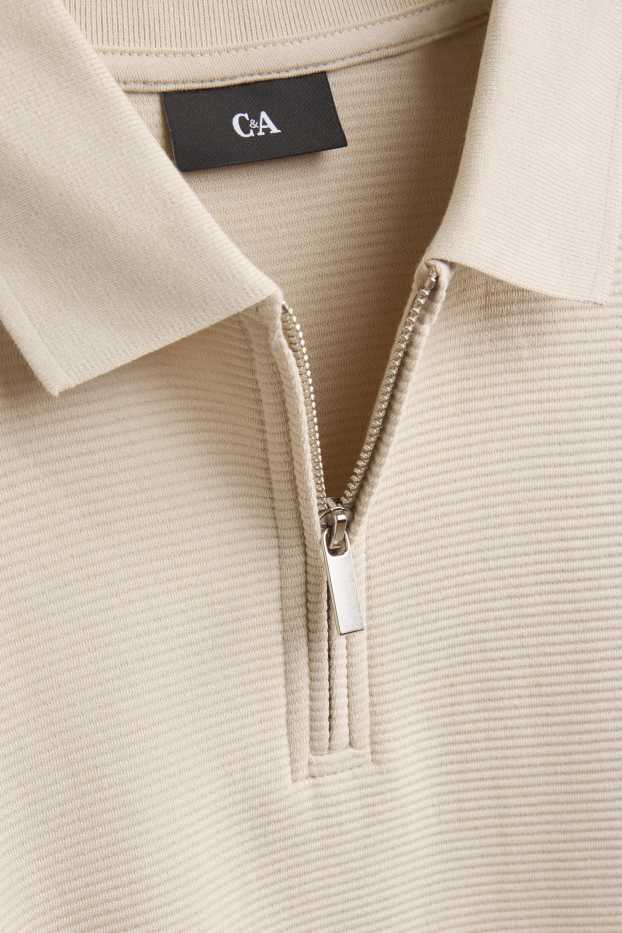 Bărbați - Tricou polo cu mânecă lungă - regular fit - reiat - bej