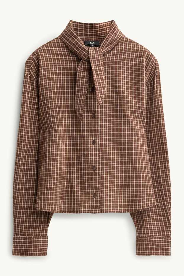 Femmes - Blouse-chemise - à carreaux - marron / blanc crème