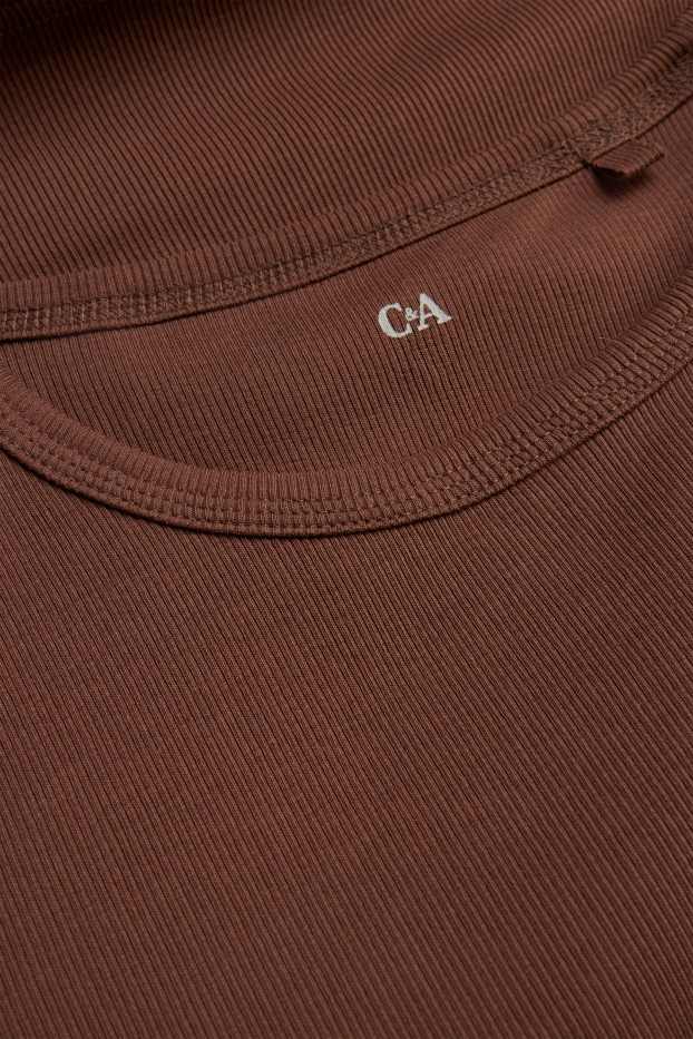 Women - Long sleeve top - slim fit - ribbed - brown