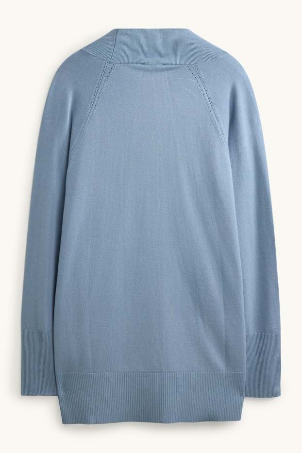 Dames - Lang gebreid vest - blauw
