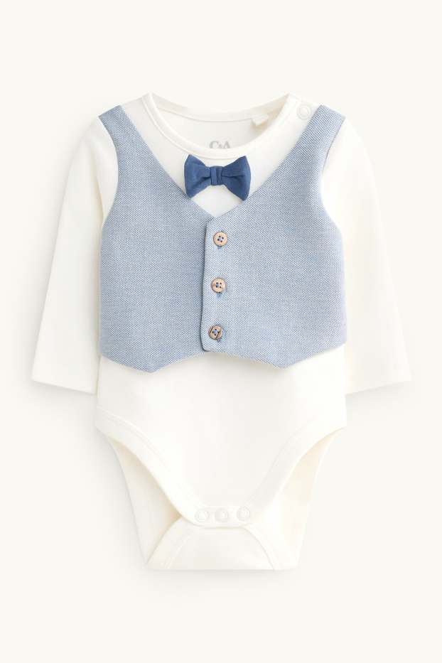 Baby: jongens - Newbornoutfit - 2-delig - wit / lichtblauw
