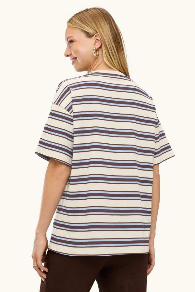 Damen - T-Shirt - Oversized - gestreift - beige / braun