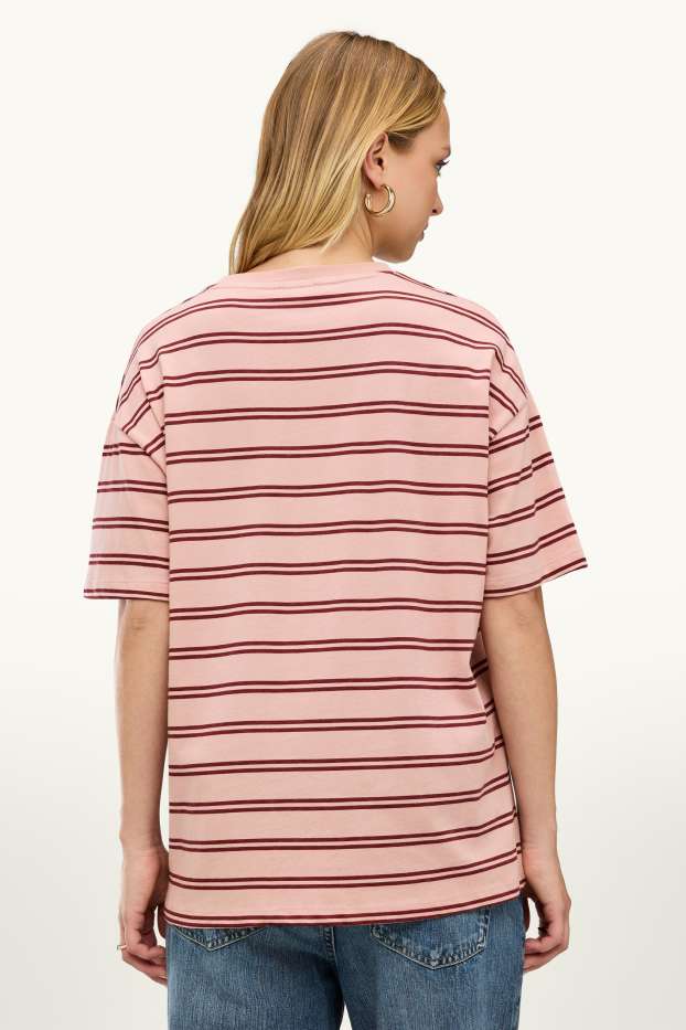 Femmes - T-shirt - Oversize - à rayures - rose / rouge foncé