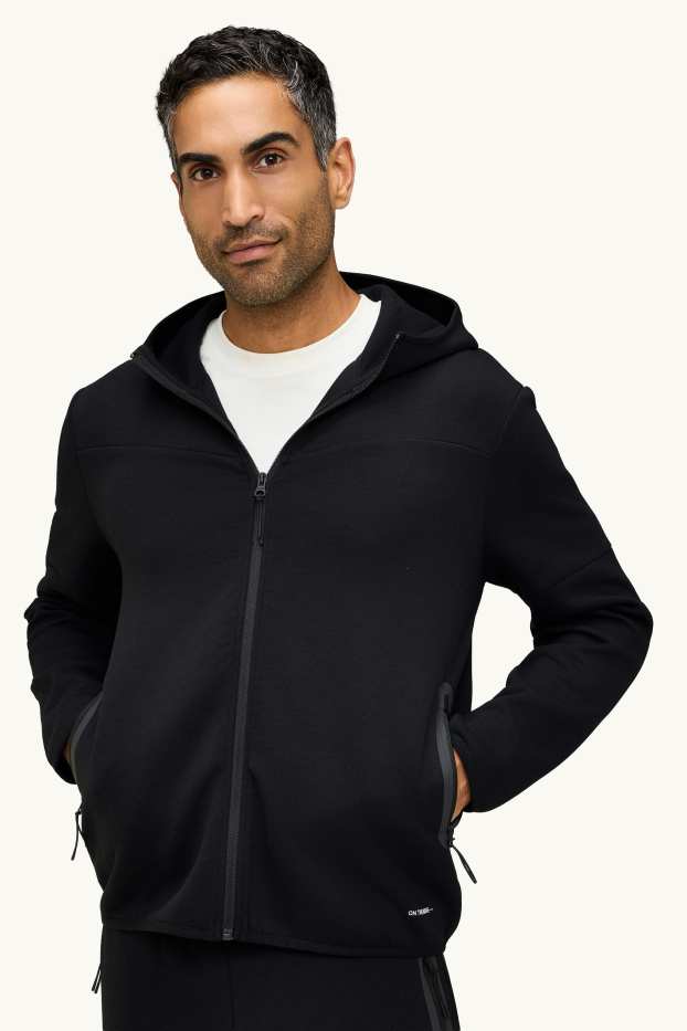 Hommes - Sweat zippé en molleton avec capuche - noir