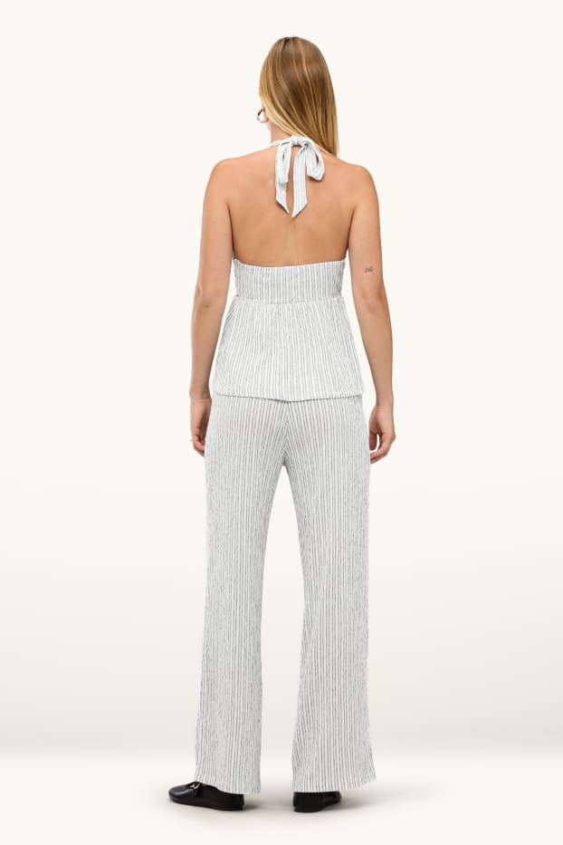 Damen - Stoffhose - Mid Waist - Wide Leg - gestreift - weiss / schwarz