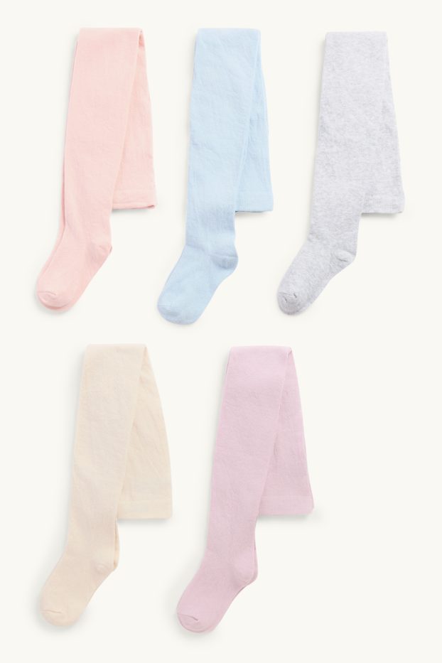 Enfants filles - Lot de 5 paires - collants - rose pâle / bleu clair