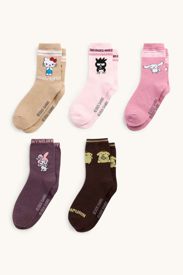Kinderen: meisjes - Set van 5 paar - Hello Kitty and Friends - sokken met motief - beige
