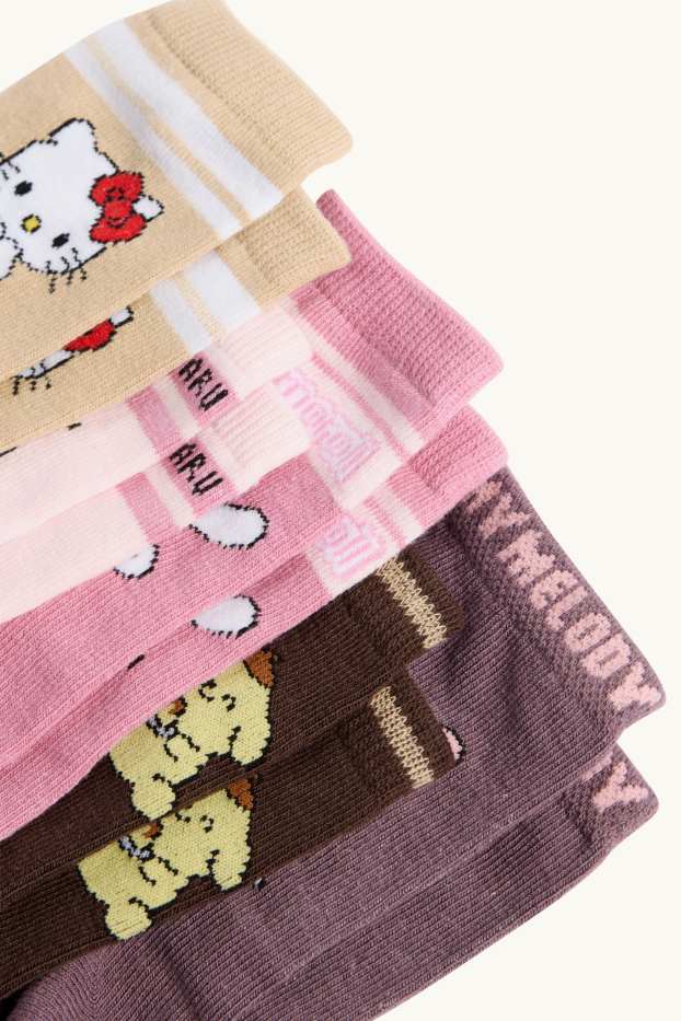 Kinderen: meisjes - Set van 5 paar - Hello Kitty and Friends - sokken met motief - beige