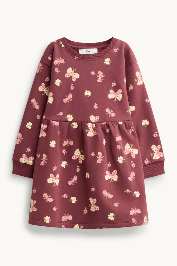 Kinderen: meisjes - Vlinder - jurk van sweatstof - bordeaux