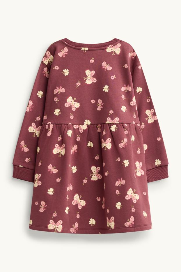 Kinderen: meisjes - Vlinder - jurk van sweatstof - bordeaux