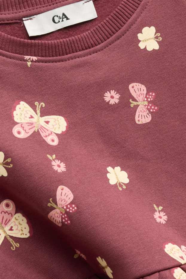 Kinderen: meisjes - Vlinder - jurk van sweatstof - bordeaux