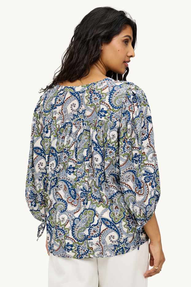 Women - Blouse - patterned - white / blue