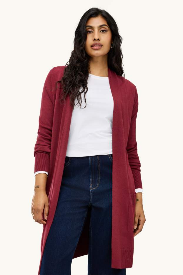 Damen - Lange Strickjacke - bordeaux
