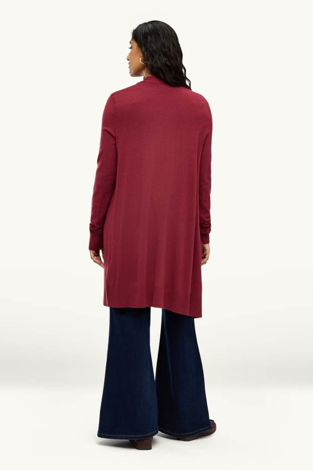 Damen - Lange Strickjacke - bordeaux