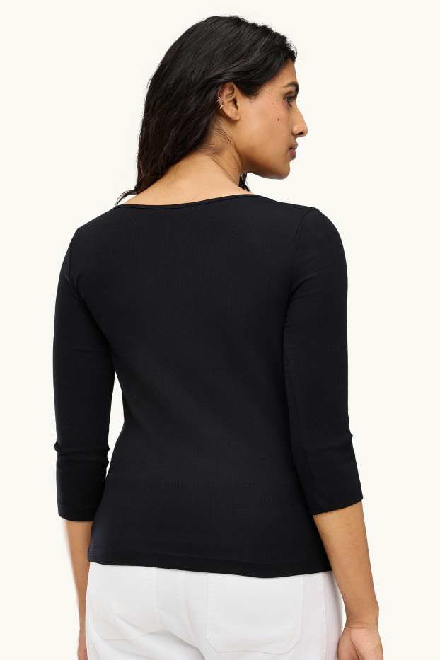 Femmes - Haut à manches longues - slim fit - finition côtelée - noir