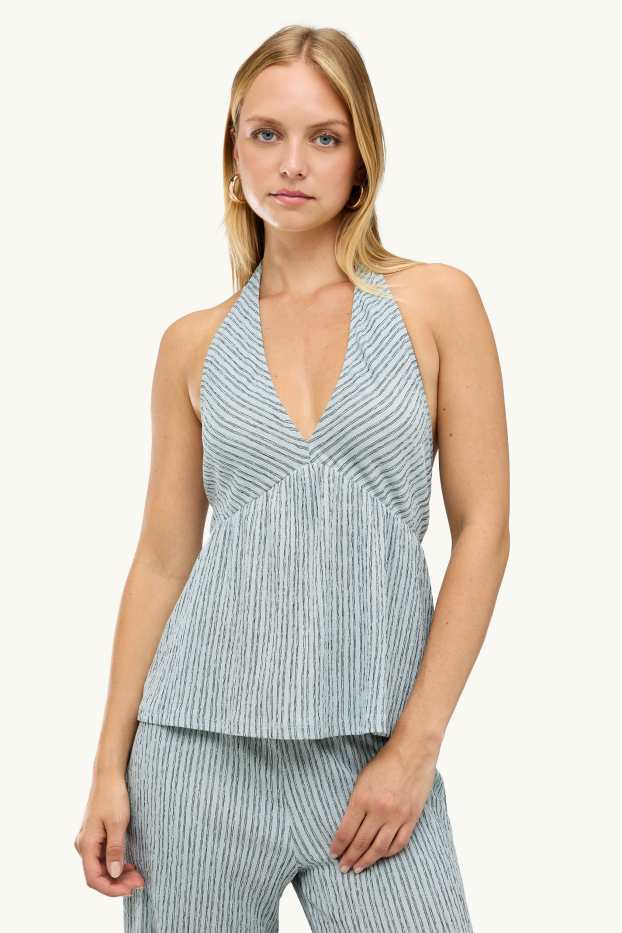 Femmes - Haut - à rayures - bleu clair