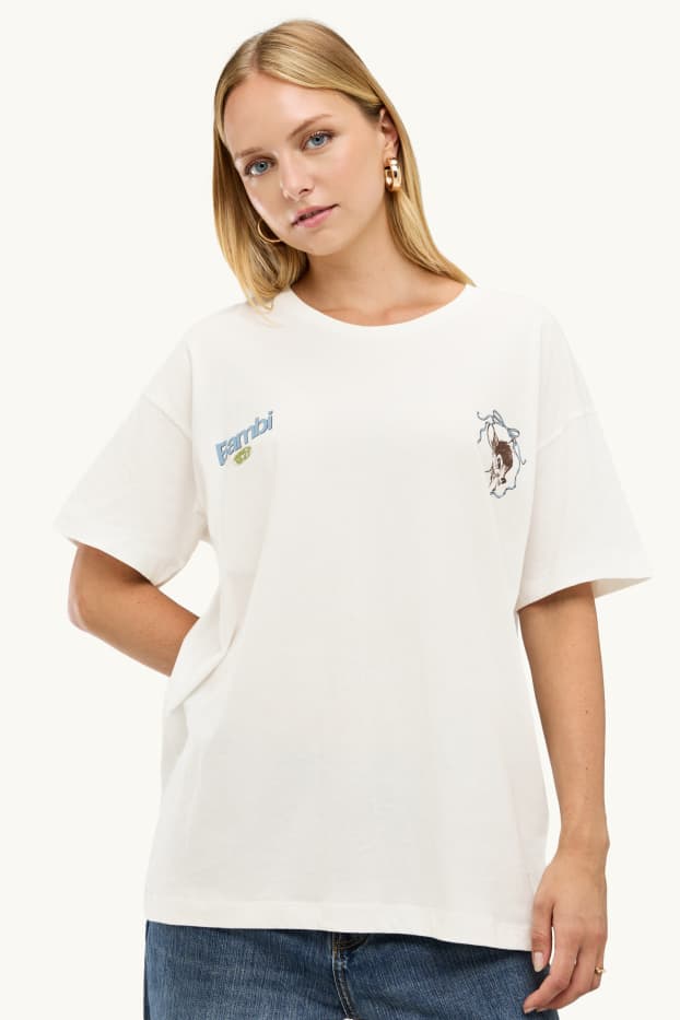 Dames - T-shirt - oversized - Bambi - wit