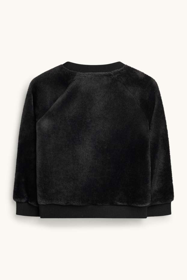 Copii - Fete - Pisică - bluză de molton cu blană artificială - negru