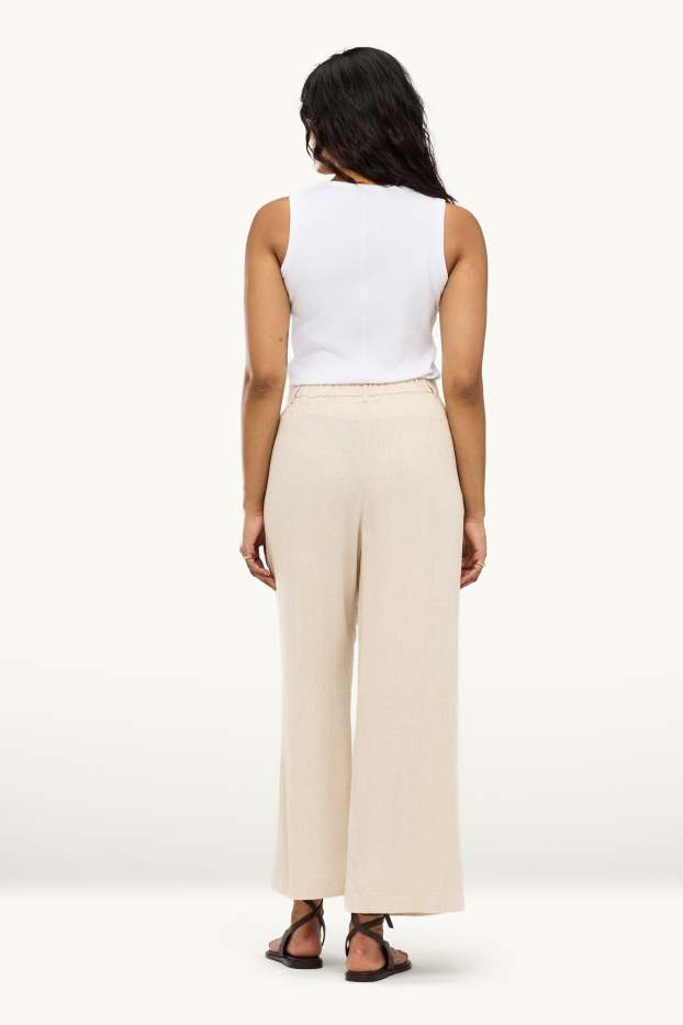Women - Linen blend cloth trousers - high waist - palazzo - beige