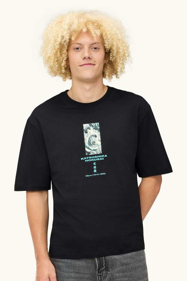 Herren - T-Shirt - Oversized - Katsushika Hokusai - schwarz