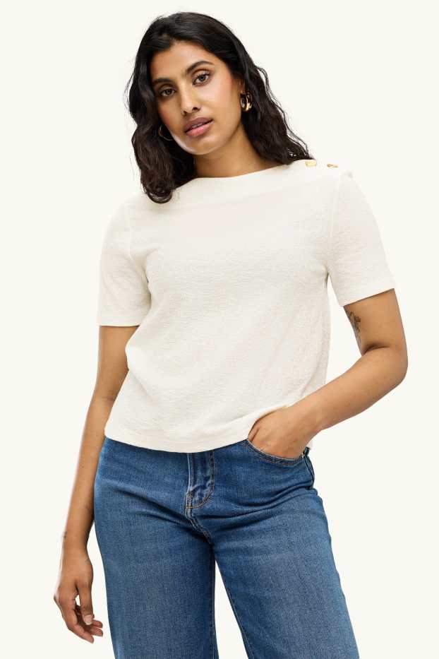 Donna - T-shirt - regular fit - arricciature - bianco