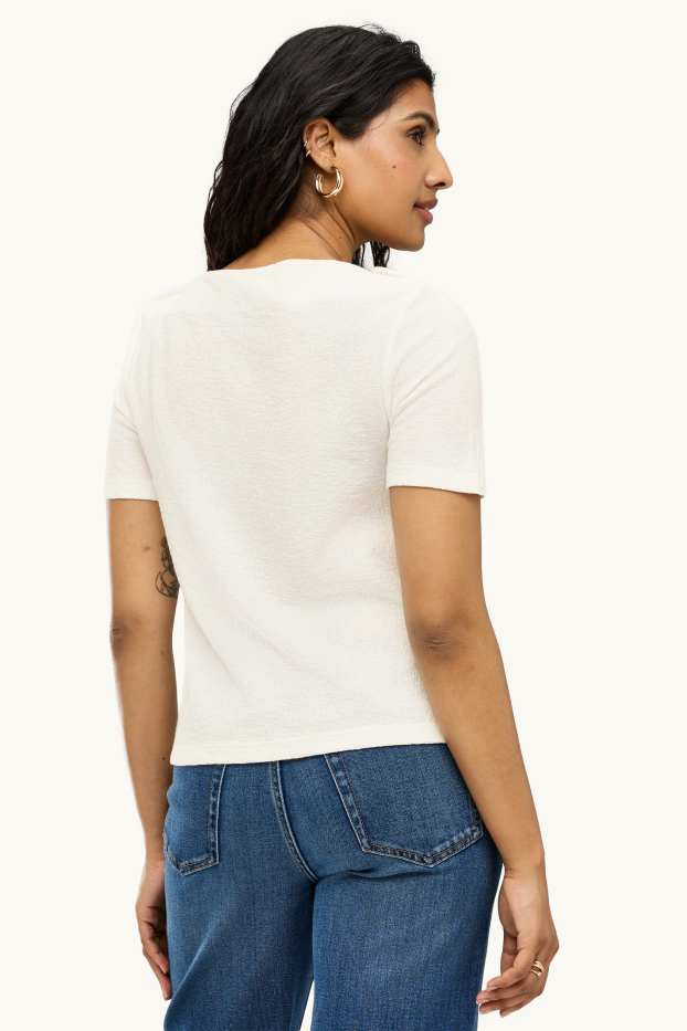 Donna - T-shirt - regular fit - arricciature - bianco
