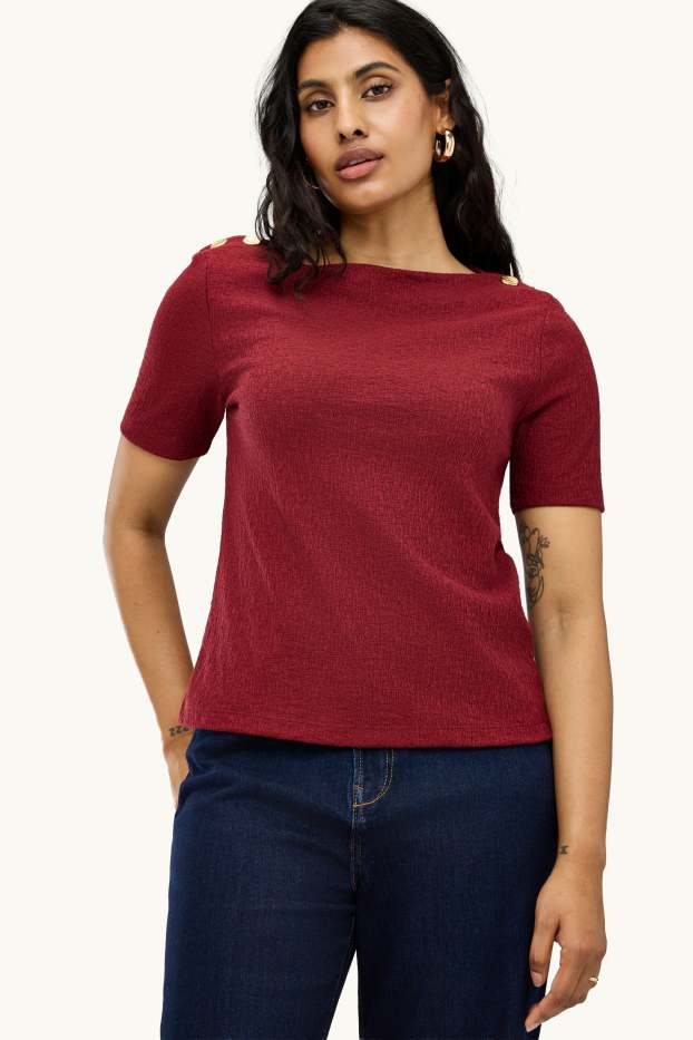 Donna - T-shirt - regular fit - arricciature - rosso scuro