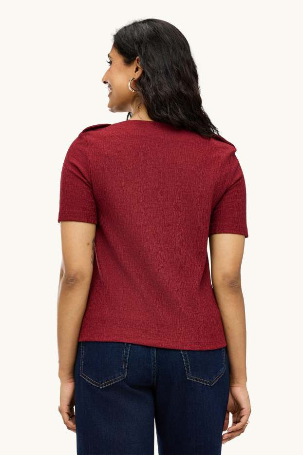 Donna - T-shirt - regular fit - arricciature - rosso scuro