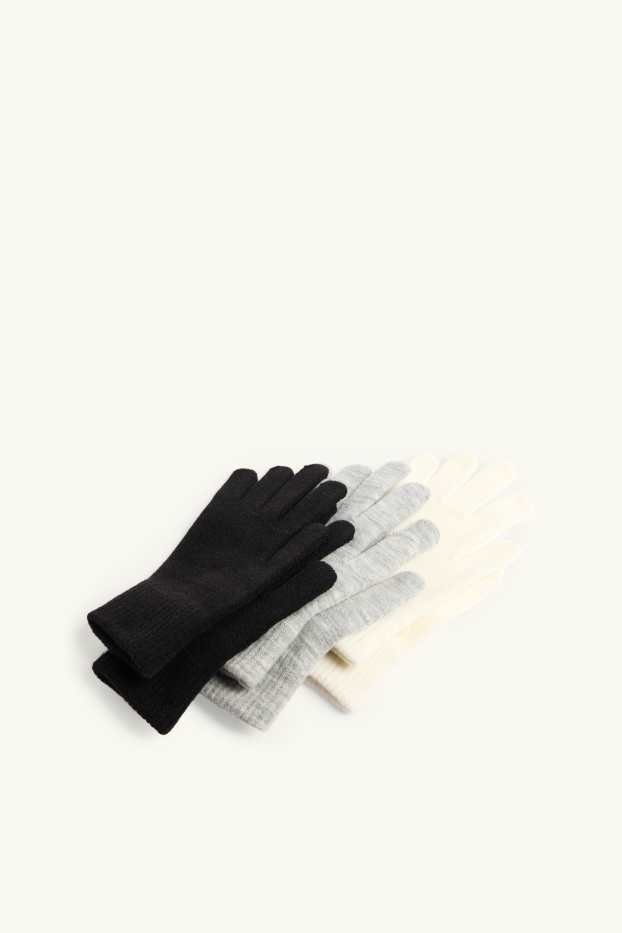 Enfants filles - Lot de 3 paires - gants - noir / gris