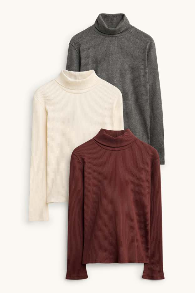 Kinder Mädchen - Multipack 3er - Rollkragenpullover - gerippt - bordeaux