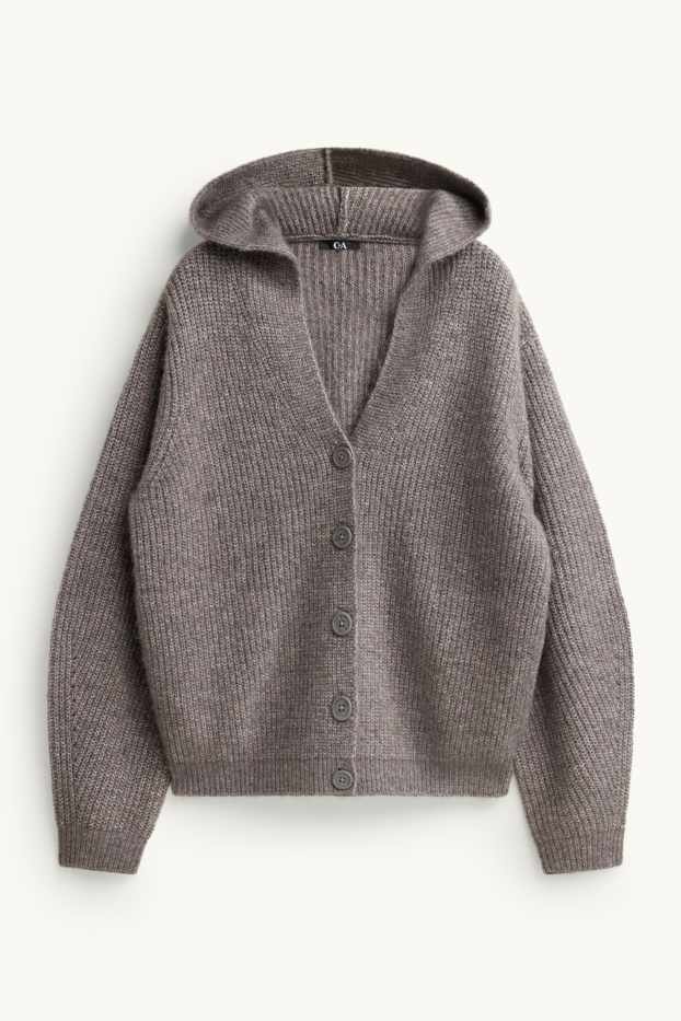 Women - Cardigan with hood - gray-brown