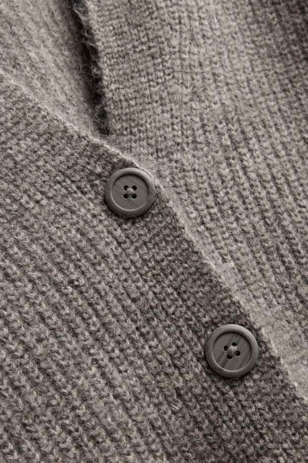 Women - Cardigan with hood - gray-brown