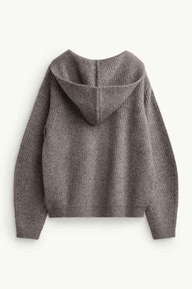 Women - Cardigan with hood - gray-brown