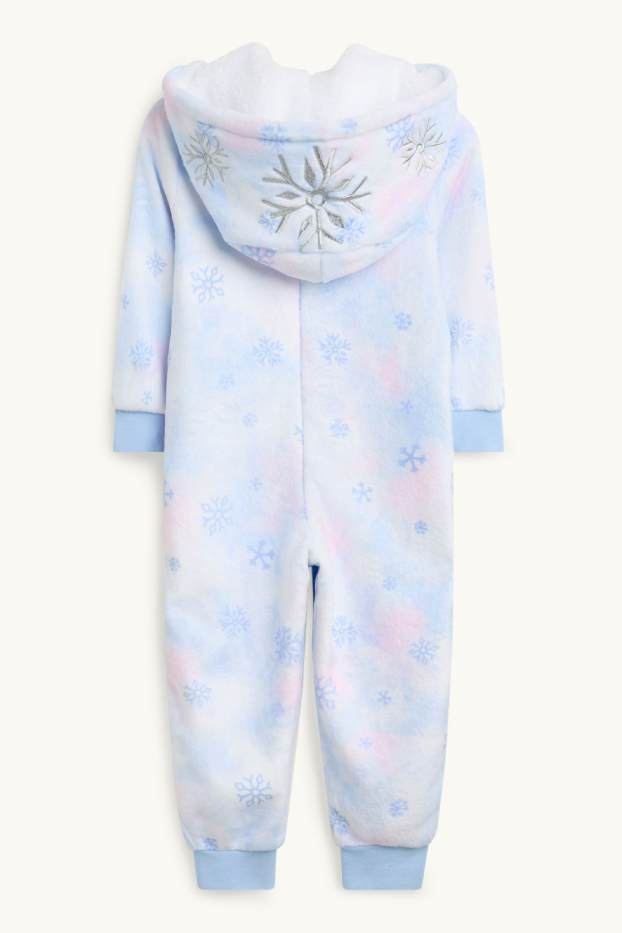 Kinder Mädchen - Die Eiskönigin - Onesie mit Kapuze - Glanz-Effekt - weiss / hellblau